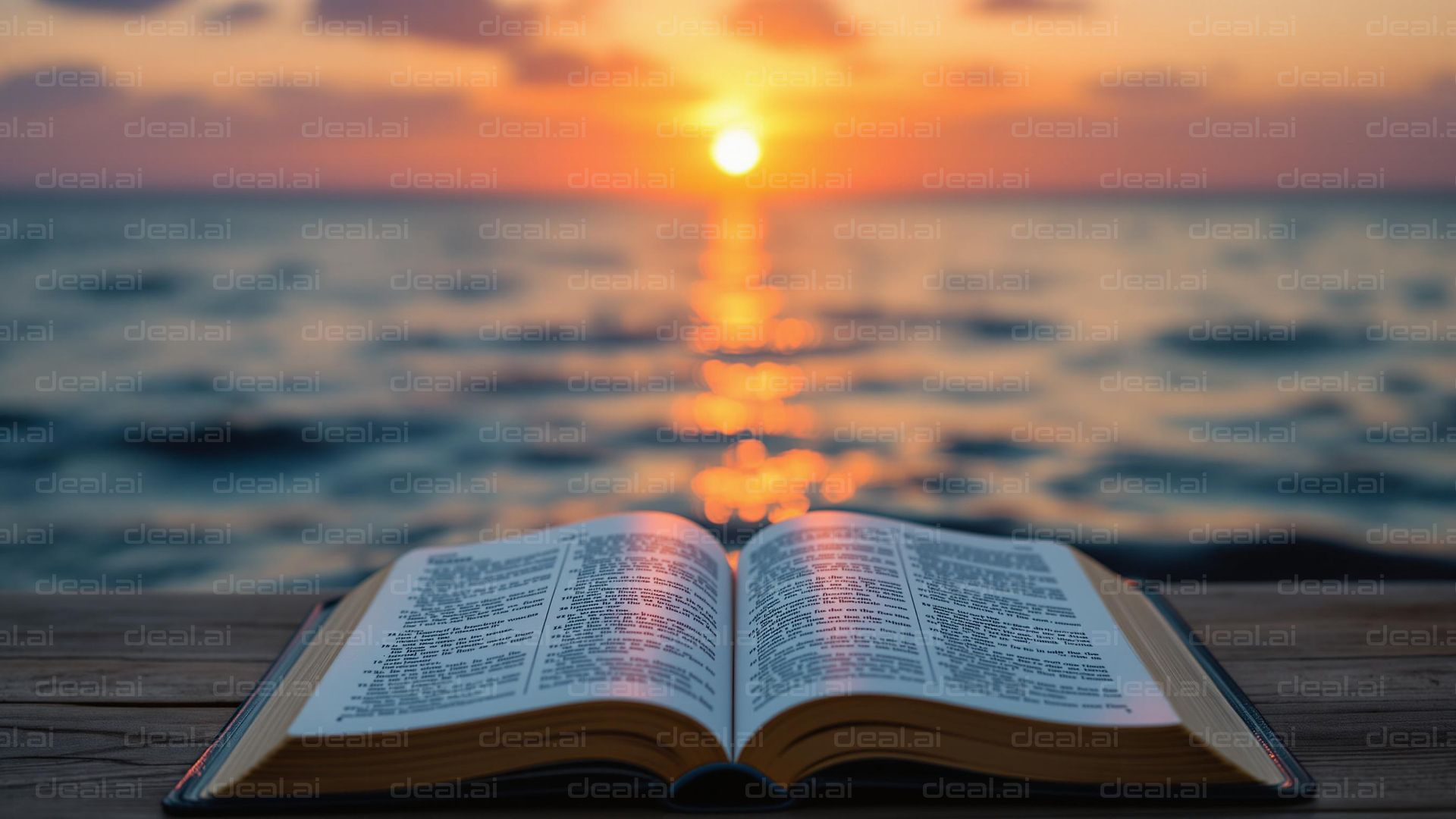 Ocean Sunset with Open Book