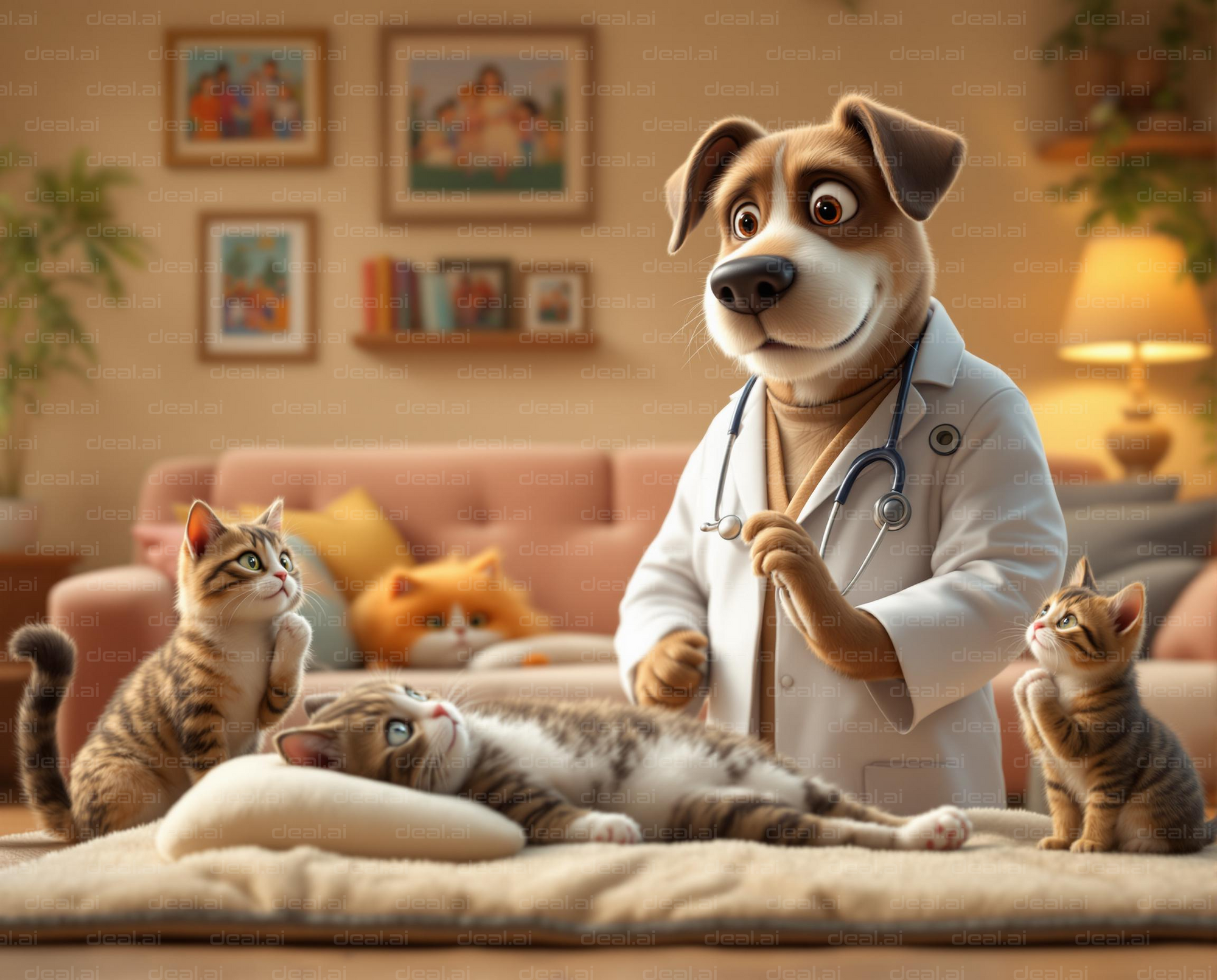 Vet Dog Cares for Kittens