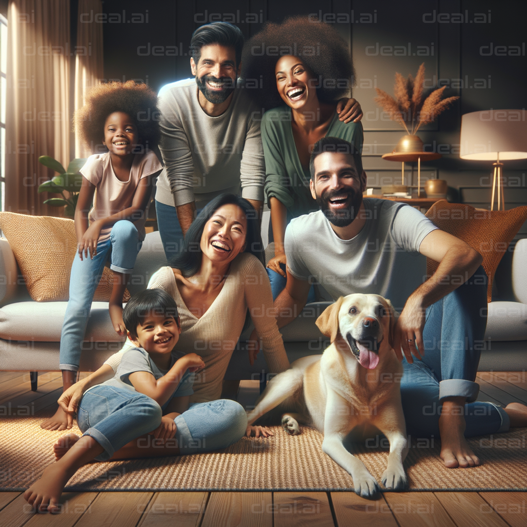 "Joyful Family Gathering with Pet Dog"