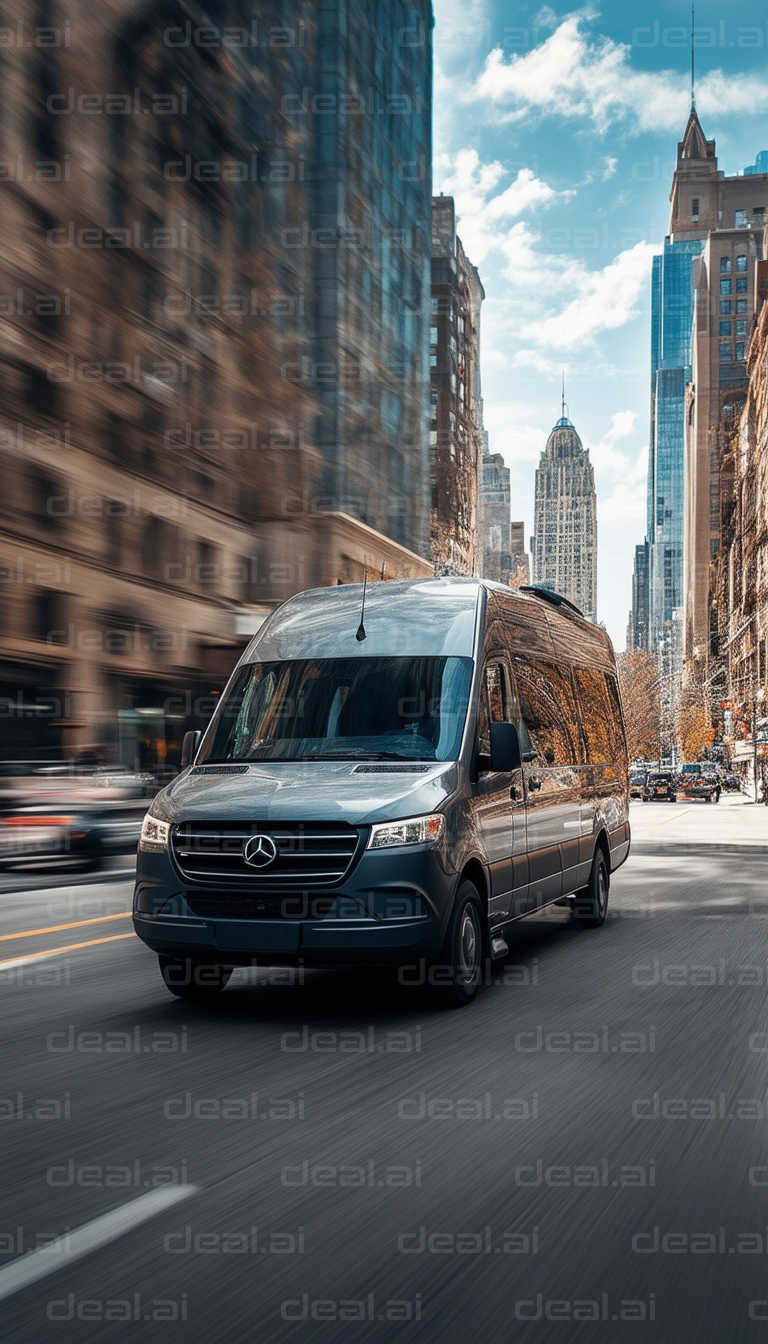 Van Driving Through Cityscape