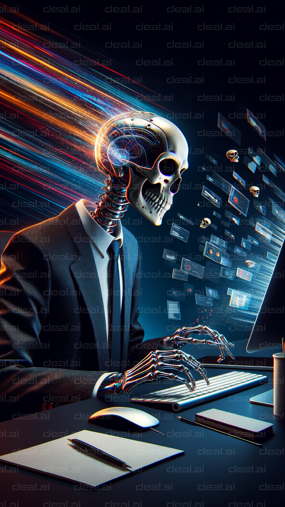 "Cyber Skeleton at Workstation"