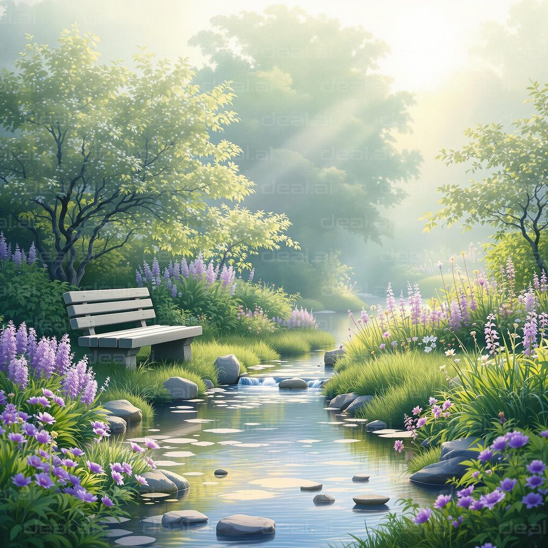 Tranquil Garden Stream Scene