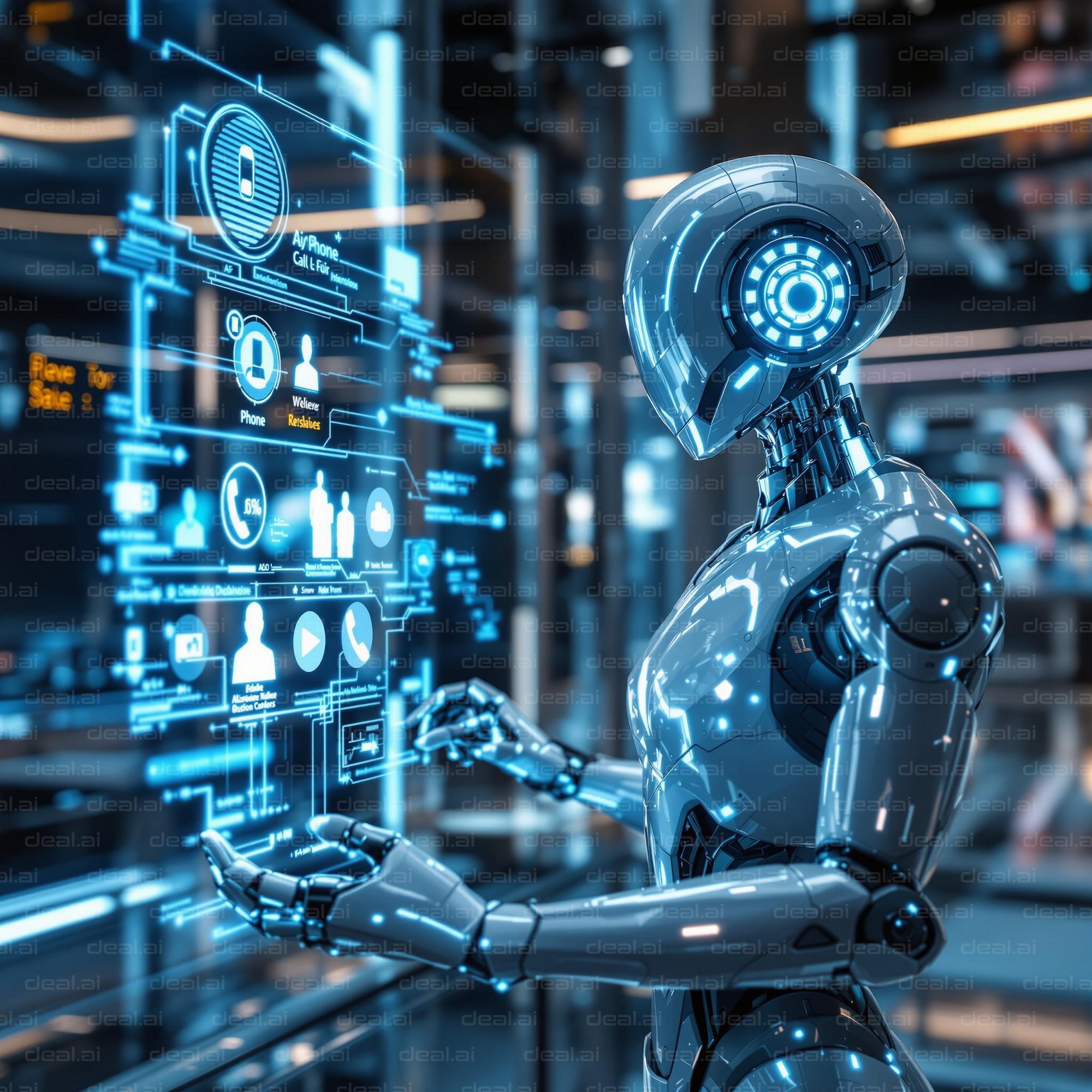 "AI Robot Engaging with Technology"