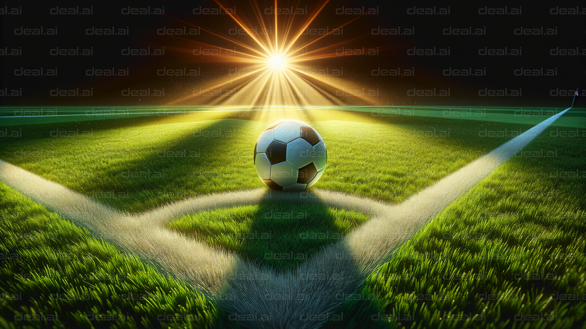 "Soccer Ball Illuminated on Field at Sunset"