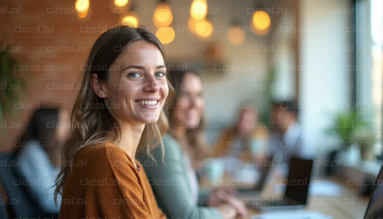 Smiling in the Office Meeting