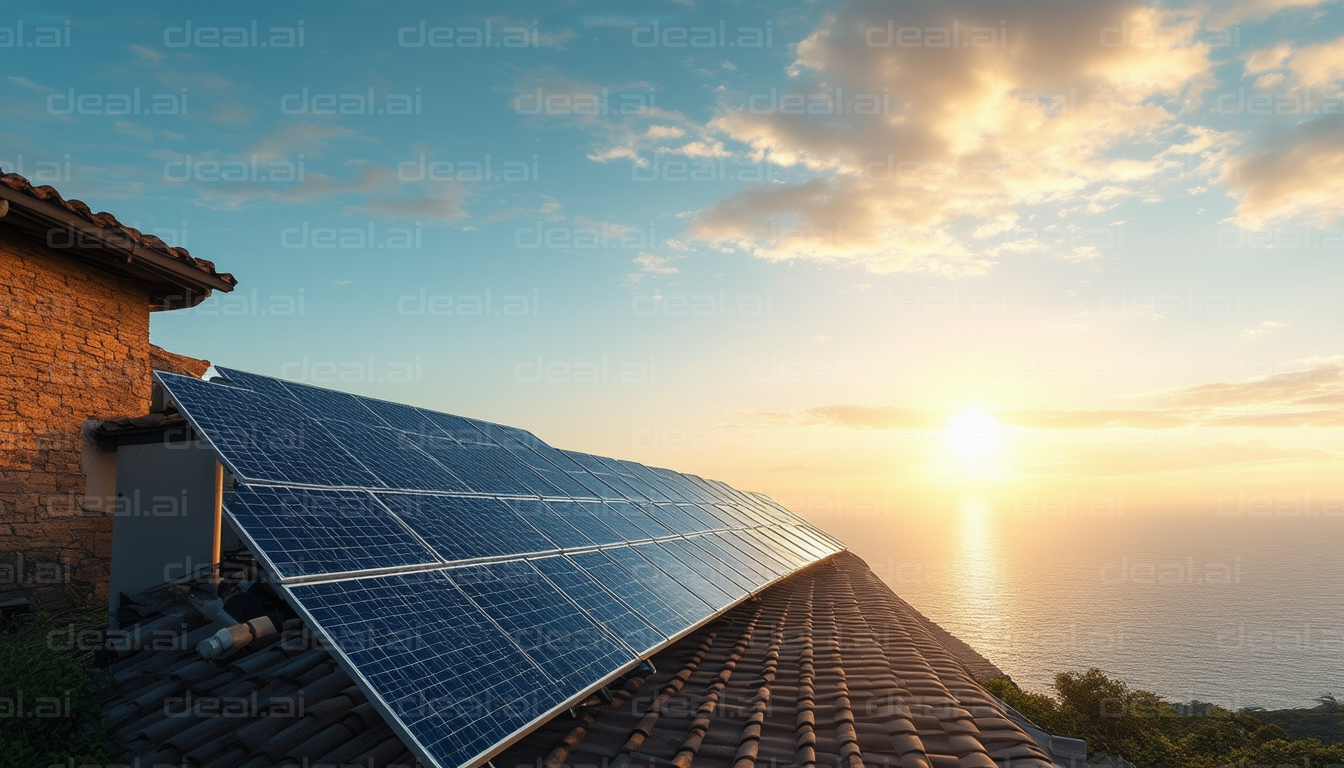 Solar Panels on a Rooftop at Sunset