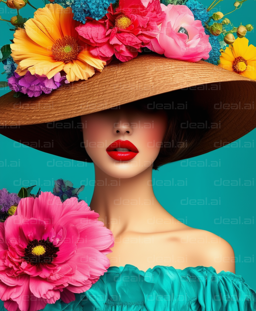 "Floral Elegance: Woman in Blooming Hat"