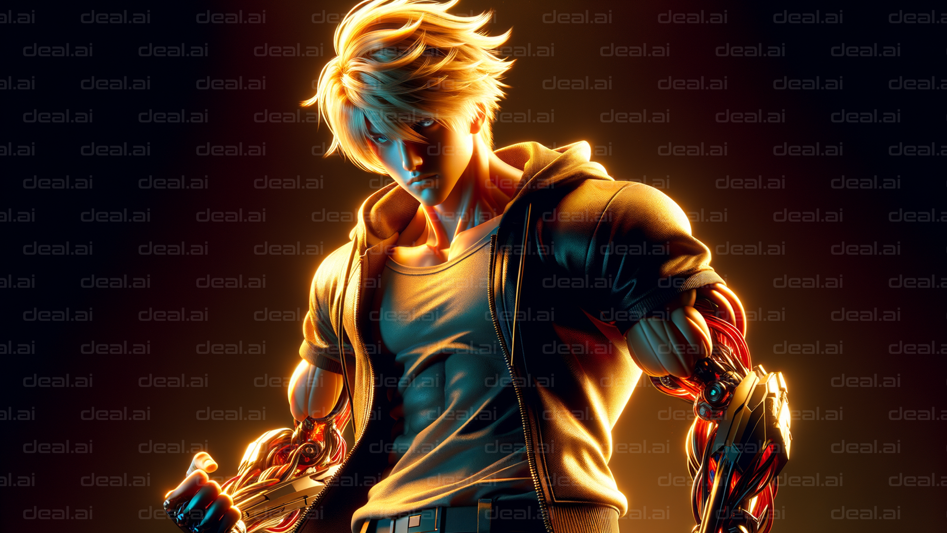 Cyborg Hero with Intense Stare