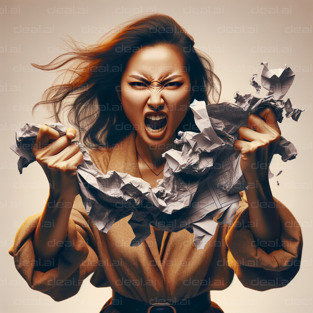 Frustrated Woman Tearing Paper