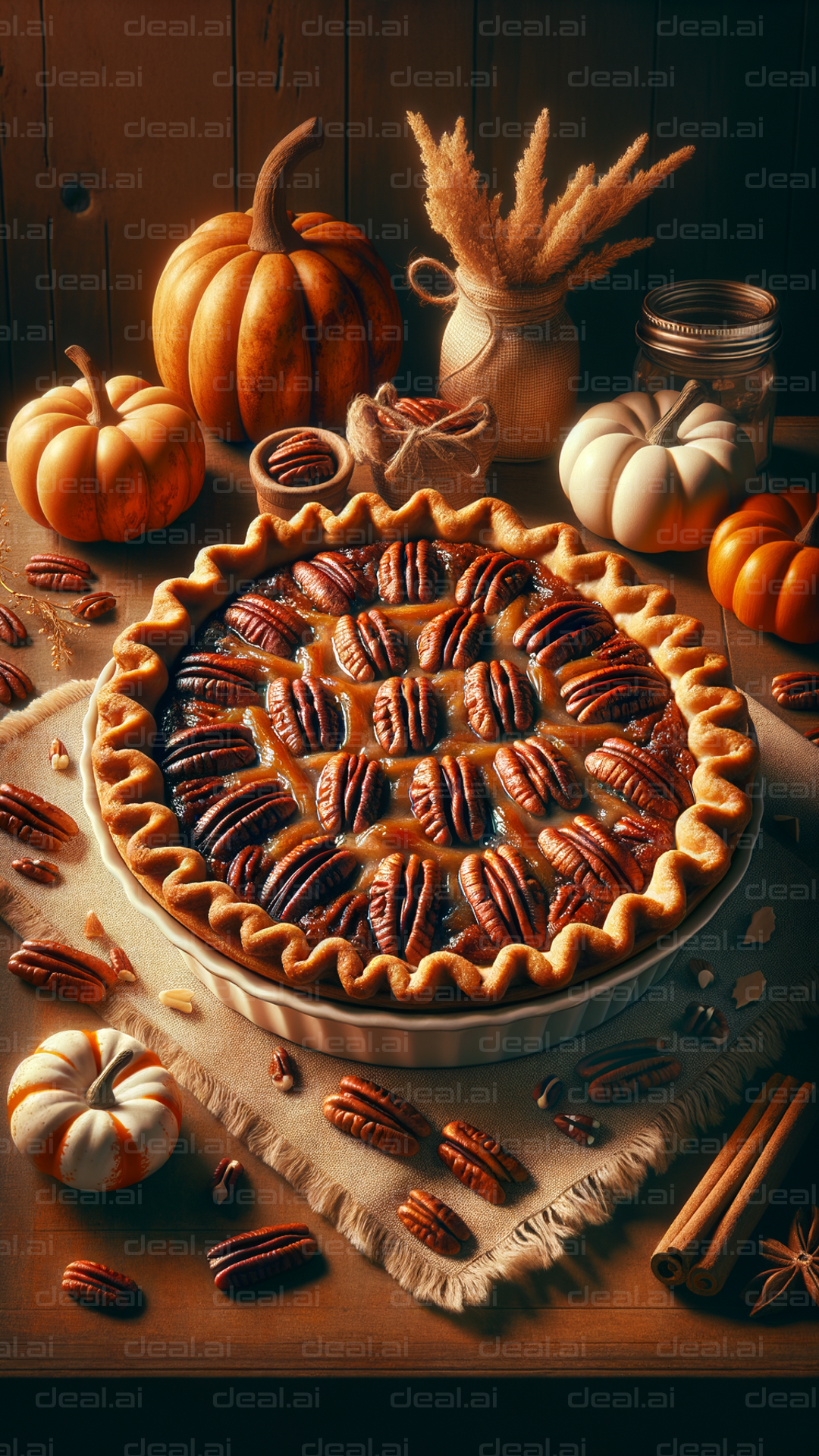 Rustic Pecan Pie with Autumn Decor