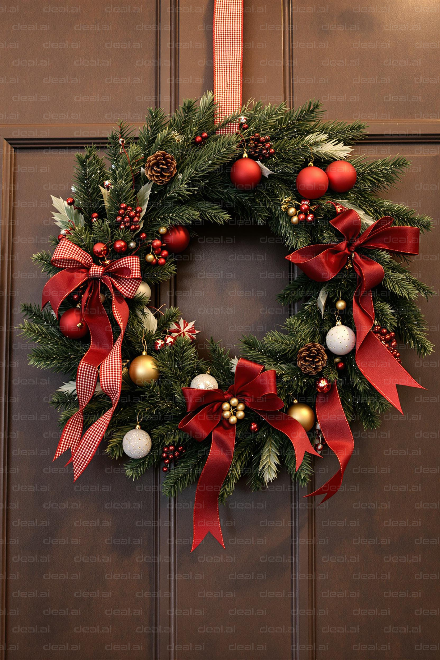 Festive Holiday Wreath on Door