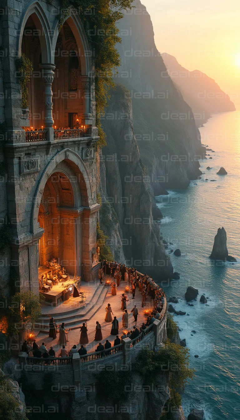 Sunset Ceremony by Coastal Cliff Temple