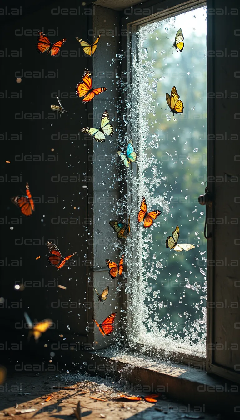 "Butterflies in Broken Window Light"
