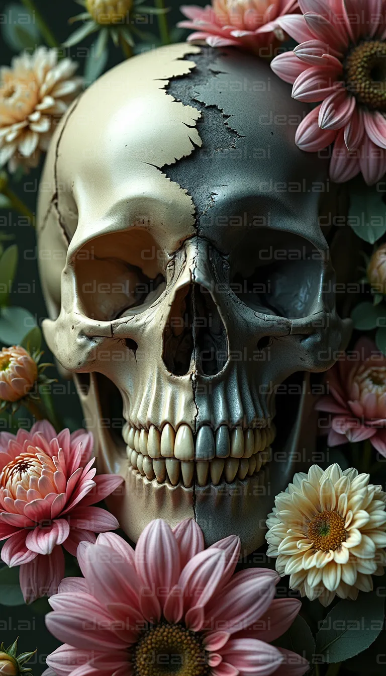 "Skull Amidst Blossoming Flowers"