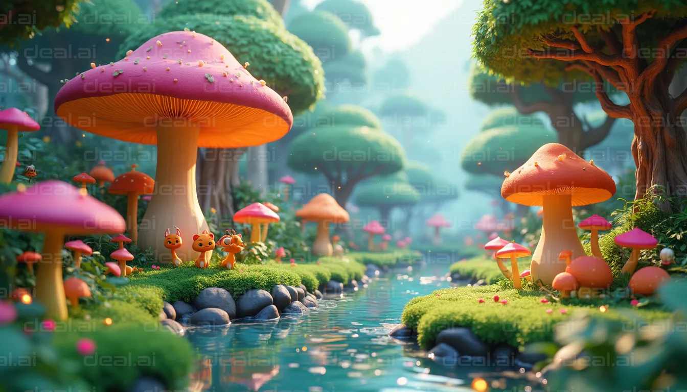 Enchanted Forest with Giant Mushrooms