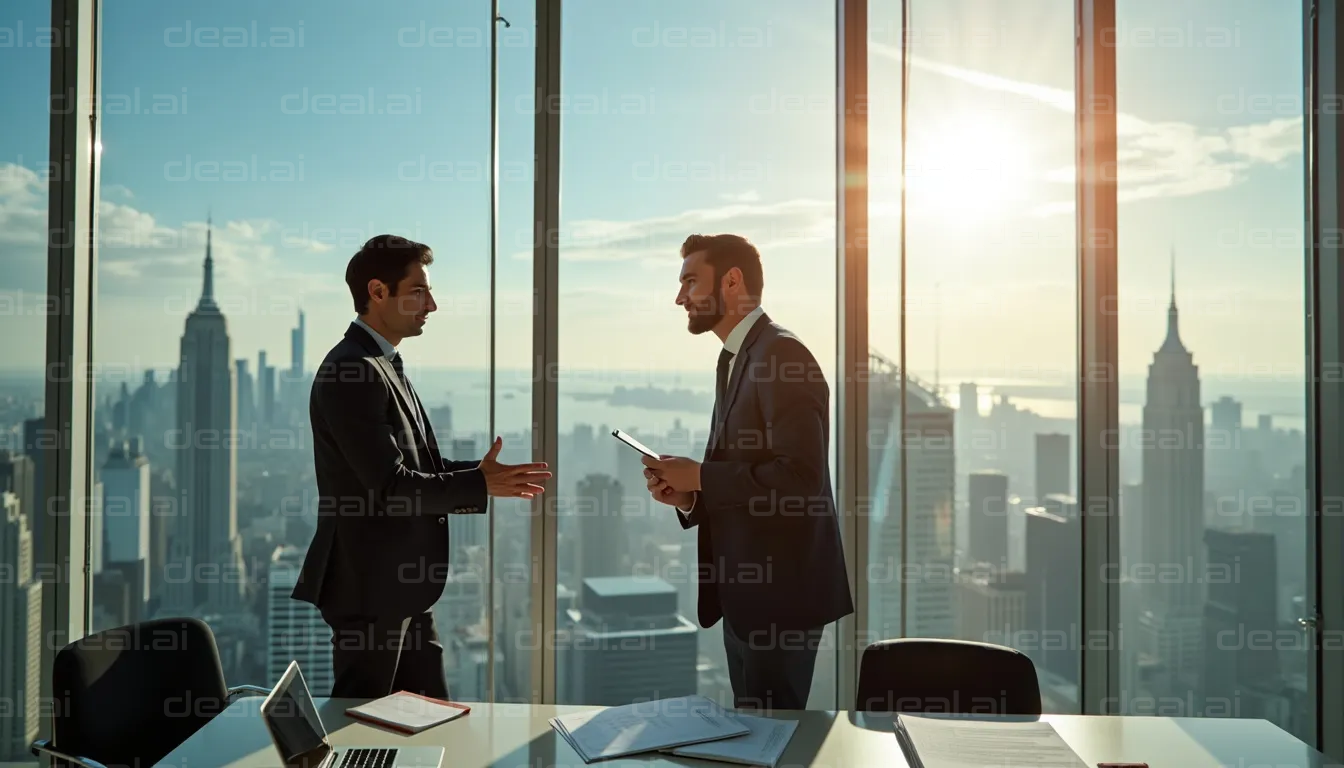 "Business Meeting with Skyline View"