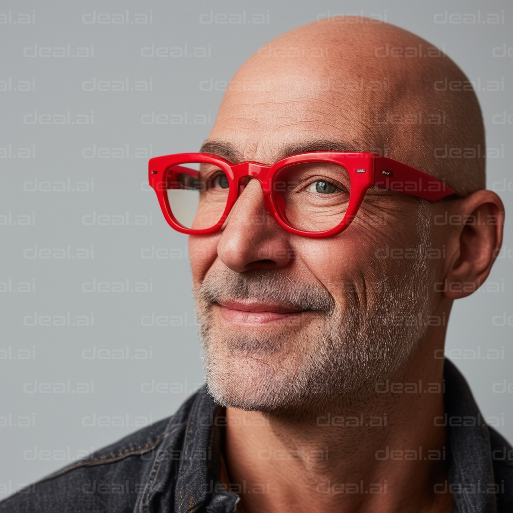 "Bald Man with Bright Red Eyeglasses"