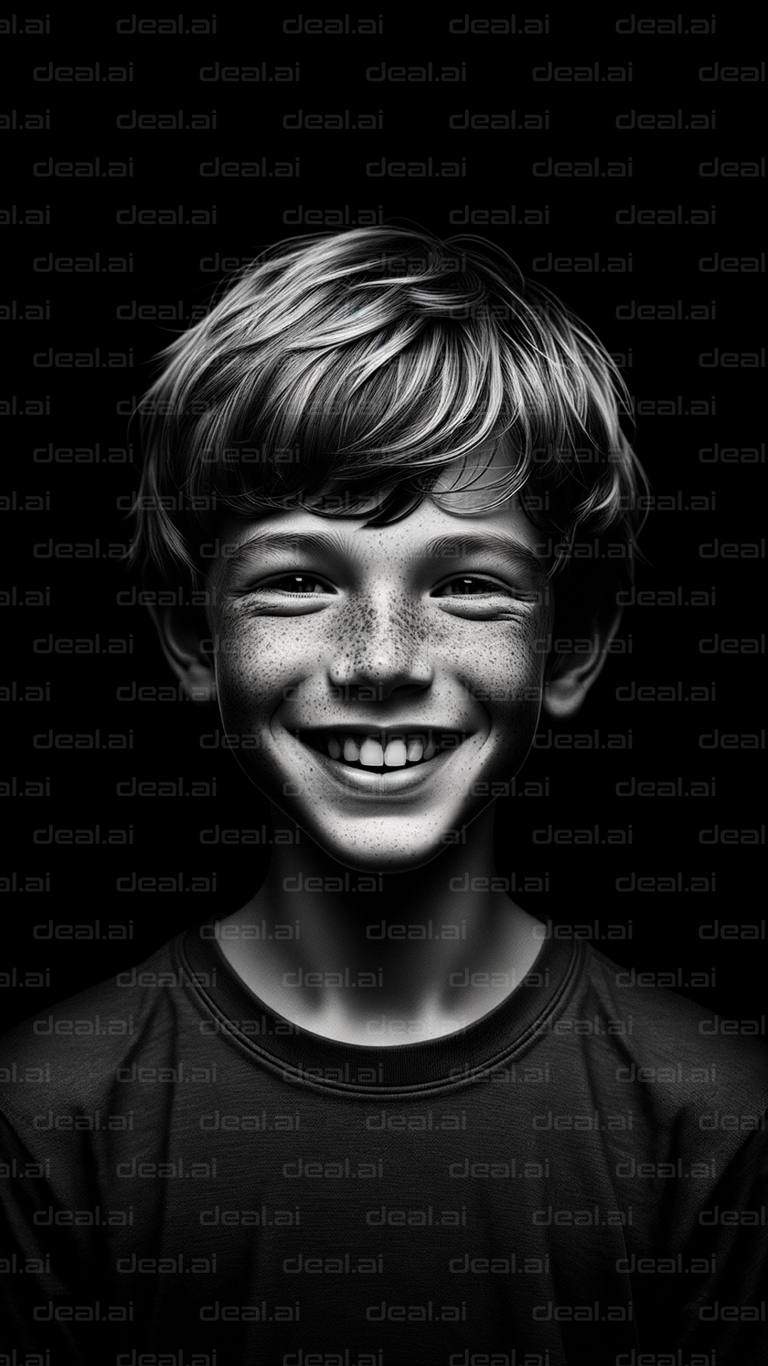 Smiling Boy with Freckles in Black & White