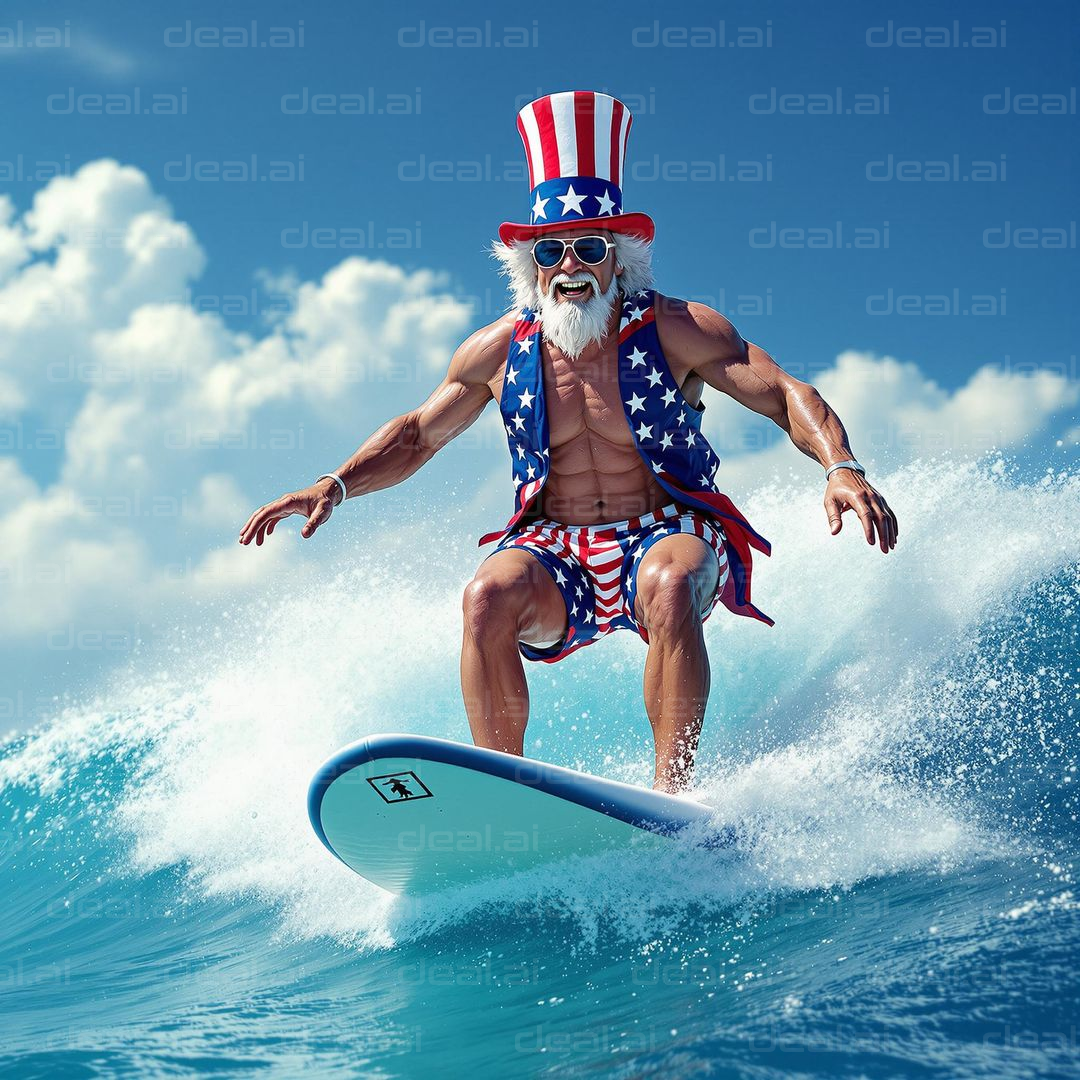 Patriotic Surfer Riding the Waves