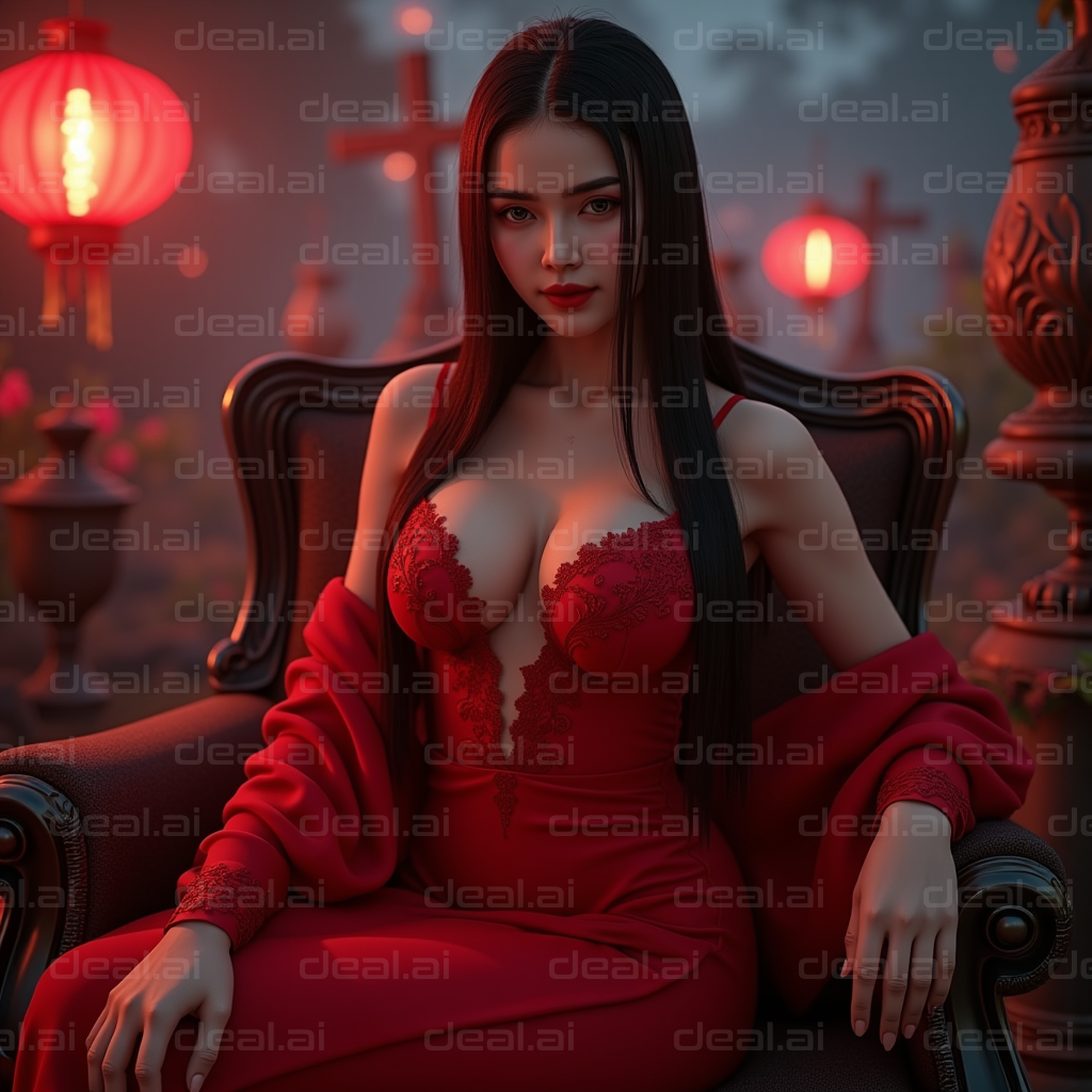 "Enigmatic Elegance in Crimson"