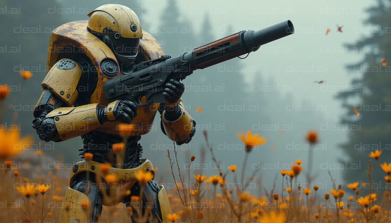 "Robot Soldier in Flower Field"