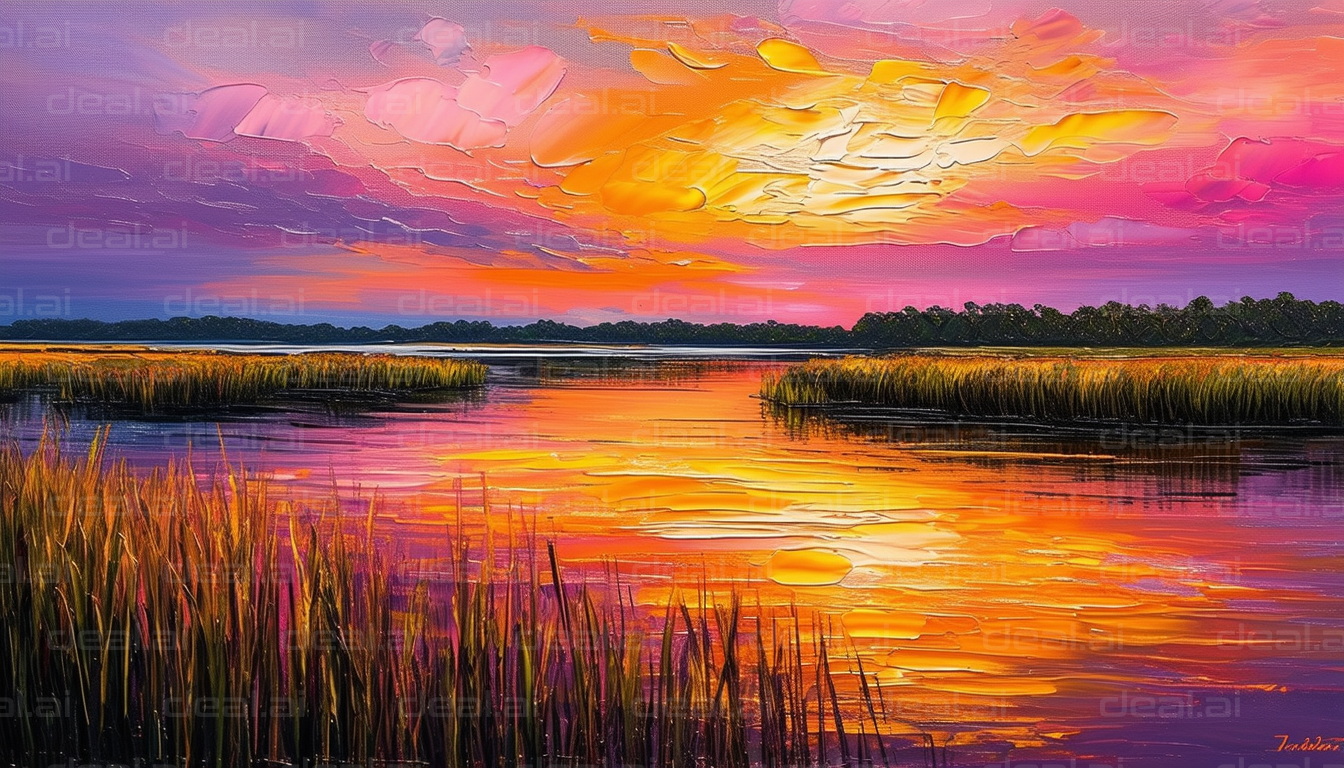 Vibrant Sunset Over a Tranquil Marsh