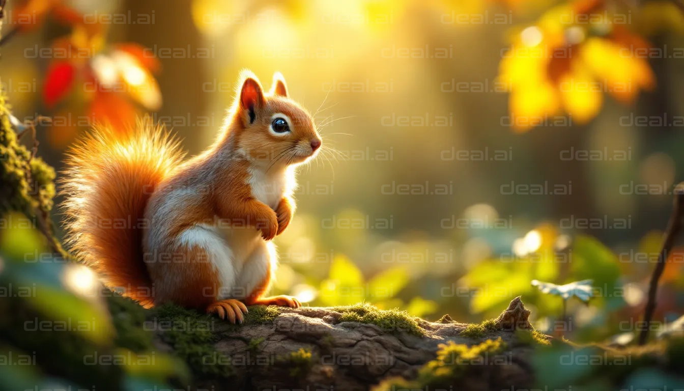 Sunlit Squirrel in Autumn Forest