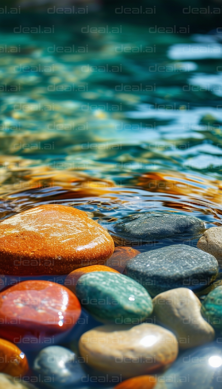 "Colorful Stones in Clear Blue Water"