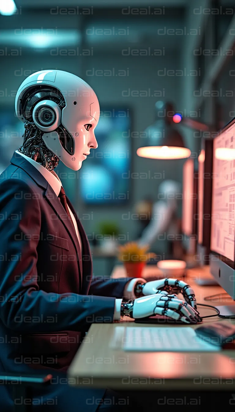 "AI Robot Working in Office"