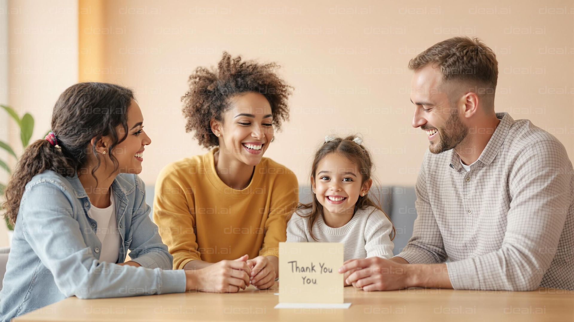 Family Smiles with Thank You Note