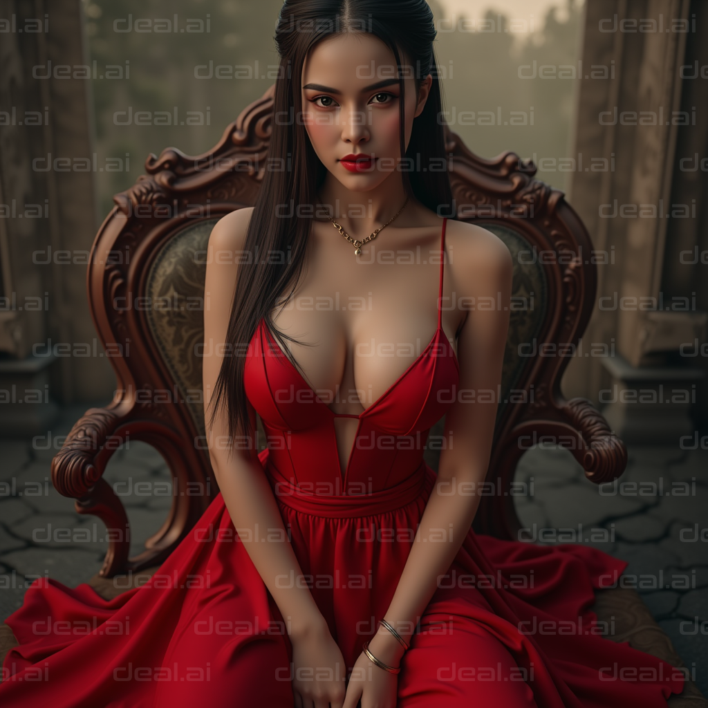 Elegant Lady in Red Dress