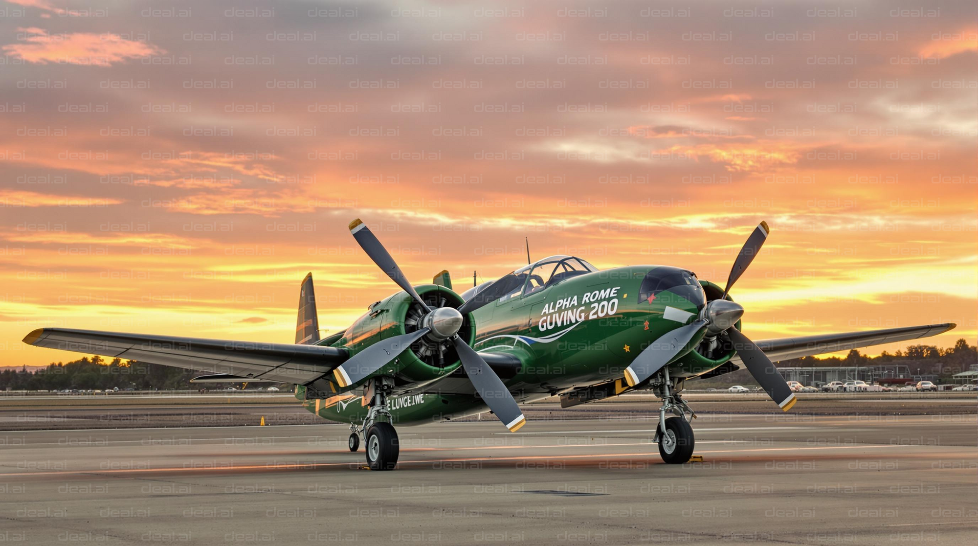 Vintage Plane at Sunset on Runway