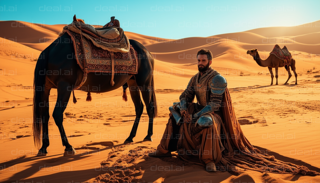 Knight and Camel in Desert Sands