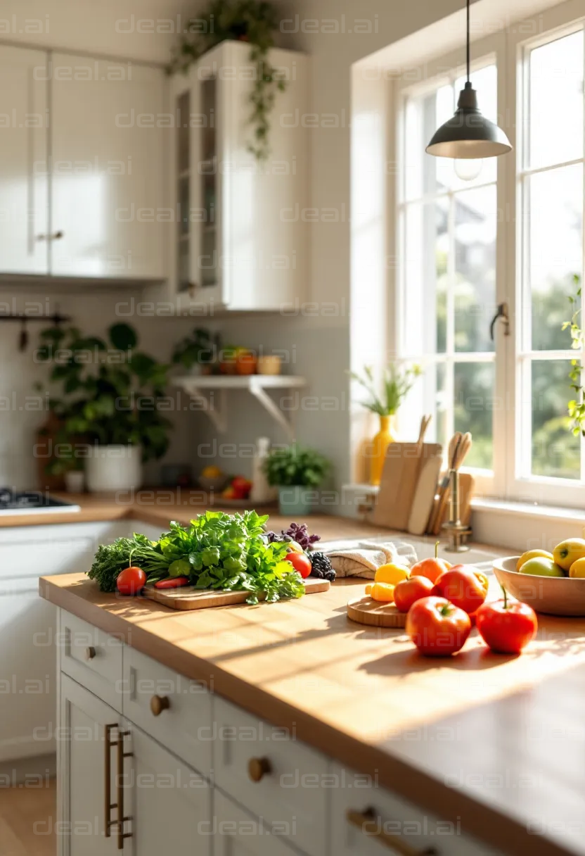 Sunlit Kitchen with Fresh Veggies