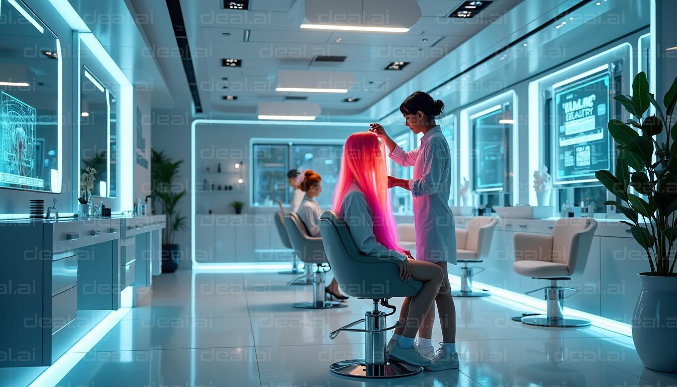 Futuristic Hair Salon with Neon Lighting
