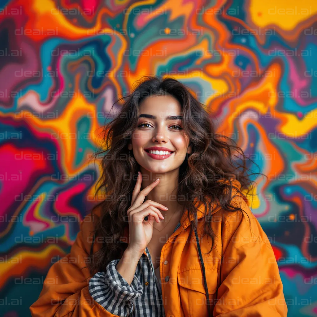 Vibrant Smile Against Colorful Swirls
