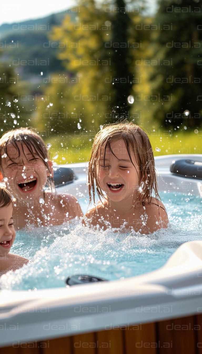 Kids Enjoying a Splash in Hot Tub