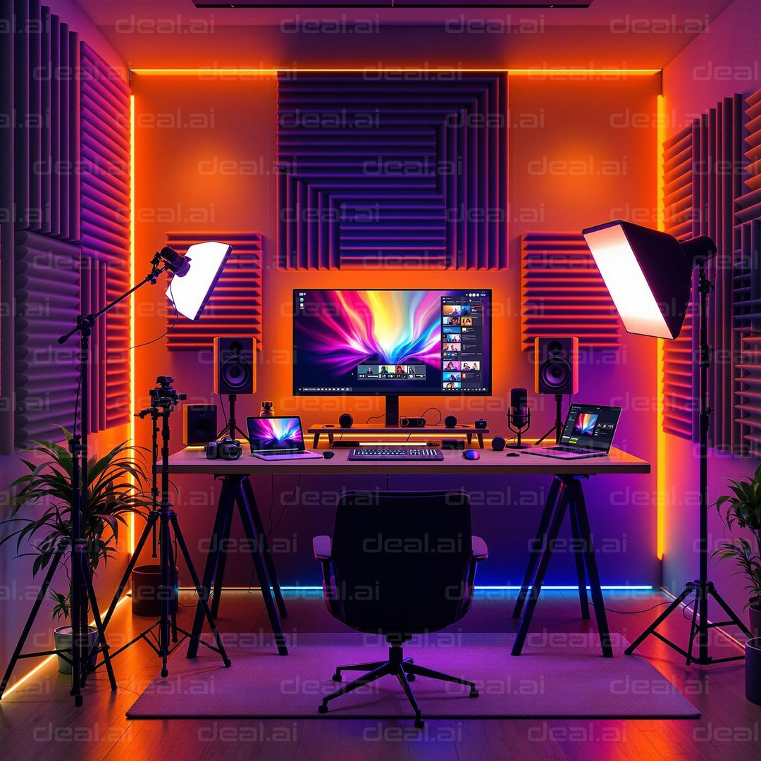 Neon Lit Creative Workspace