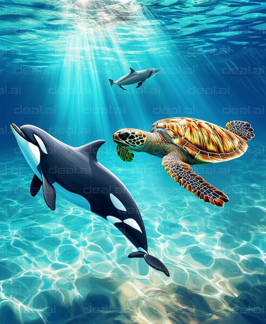 Underwater Harmony: Dolphin and Turtle