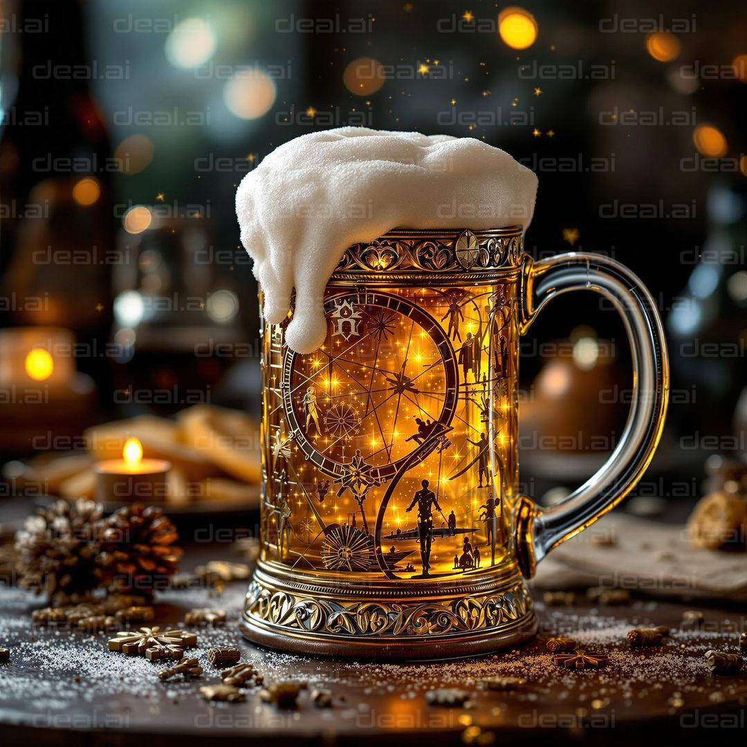 Ornate Ale Mug with Starry Foam