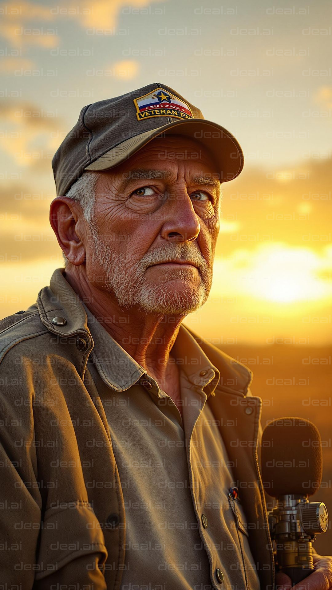 Veteran Reflecting at Sunset