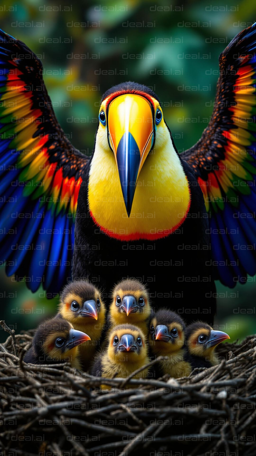 "Toucan Family in Nest"