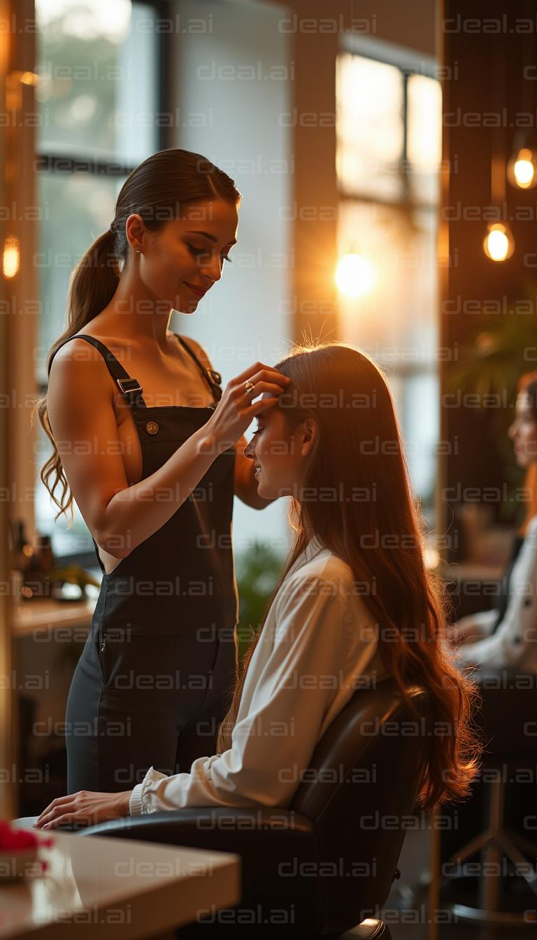 "Stylist Perfecting Hair at Sunrise Salon"