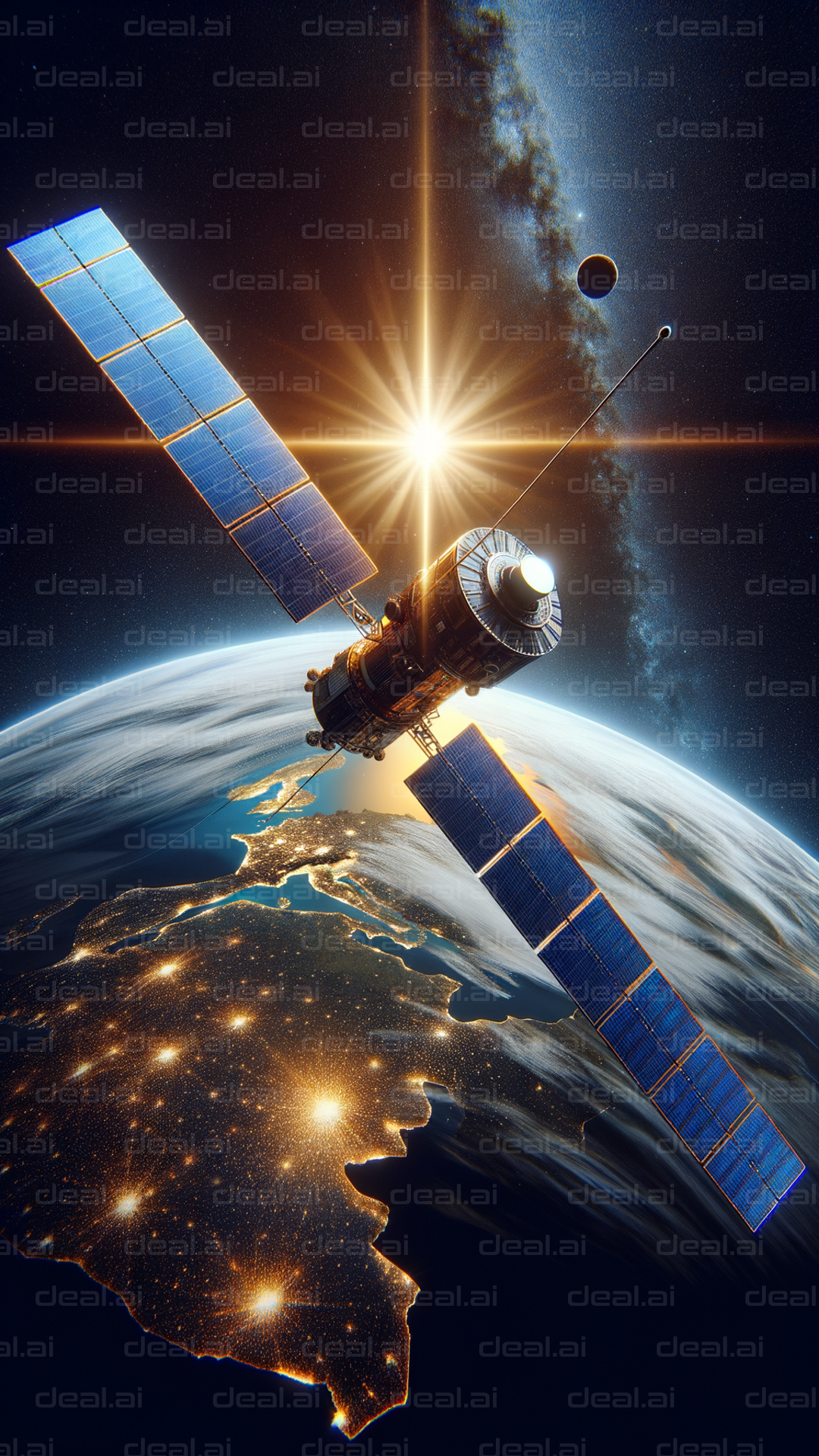 Satellite Above Earth at Sunrise