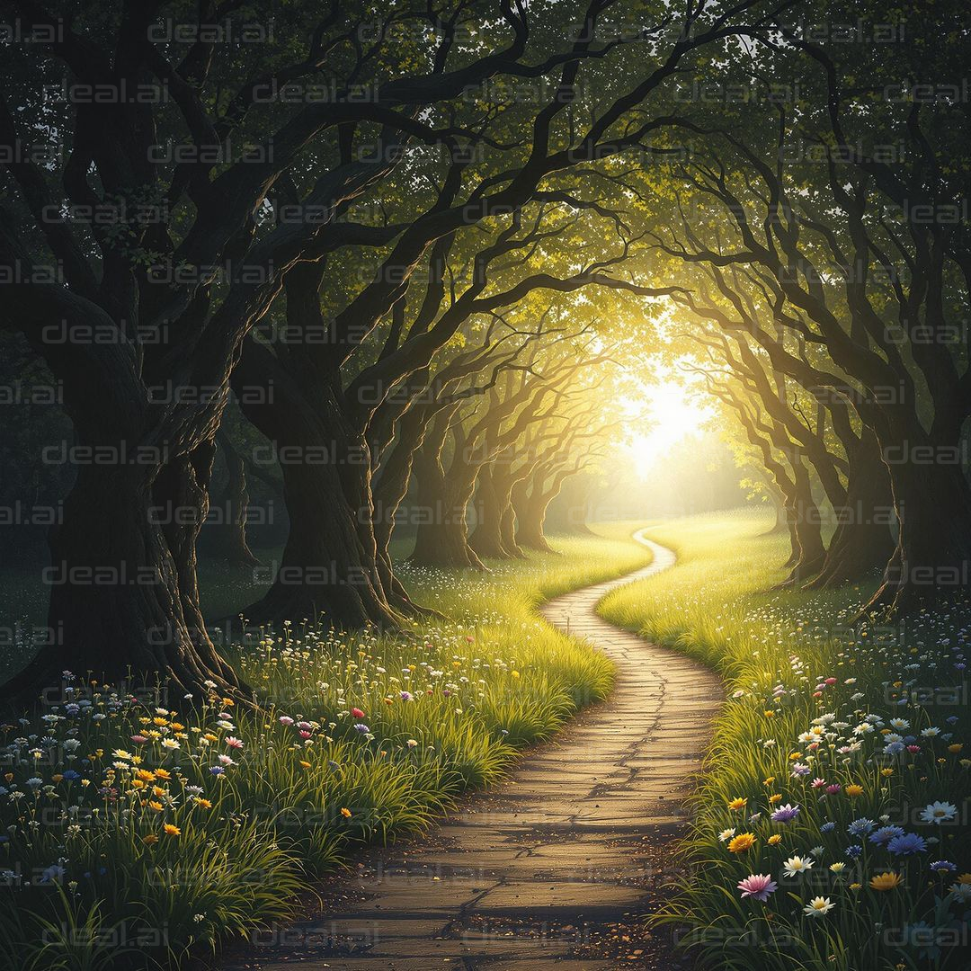 Sunlit Path Through Enchanted Forest
