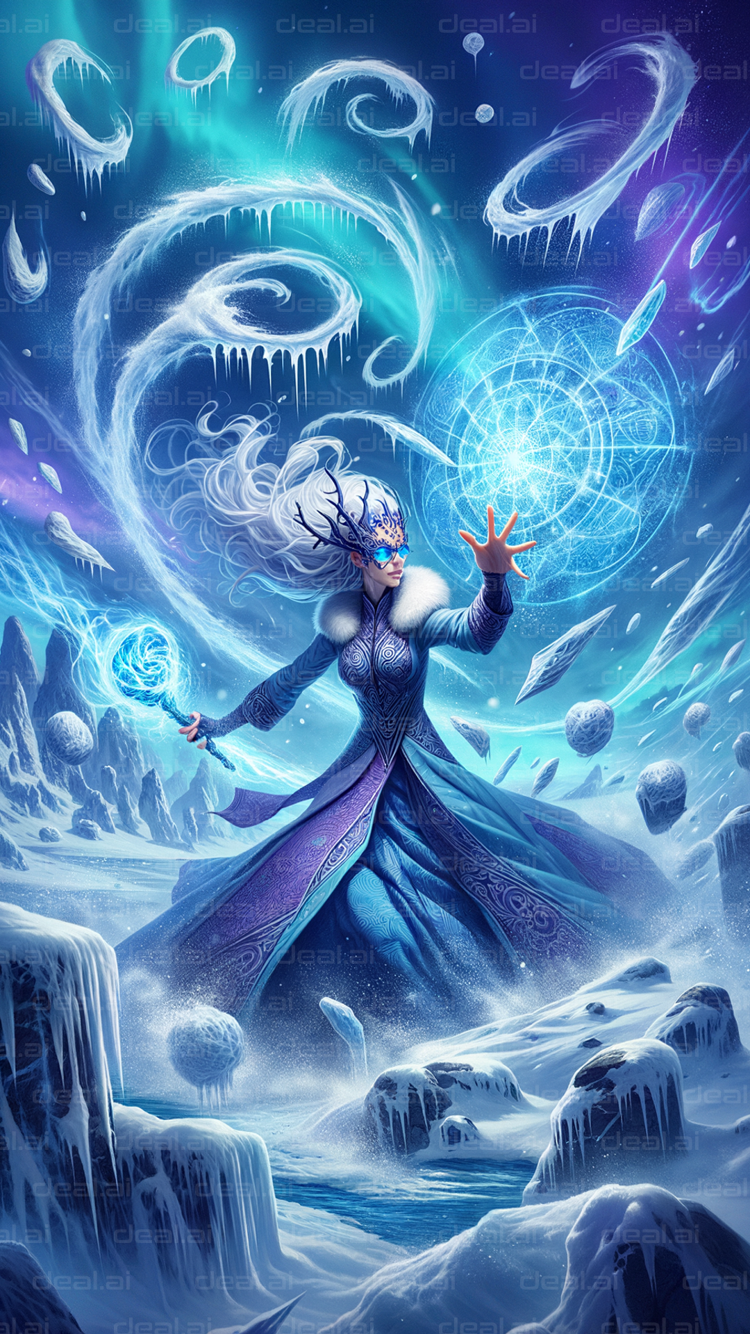 "Ice Sorceress Conjures a Snowstorm"