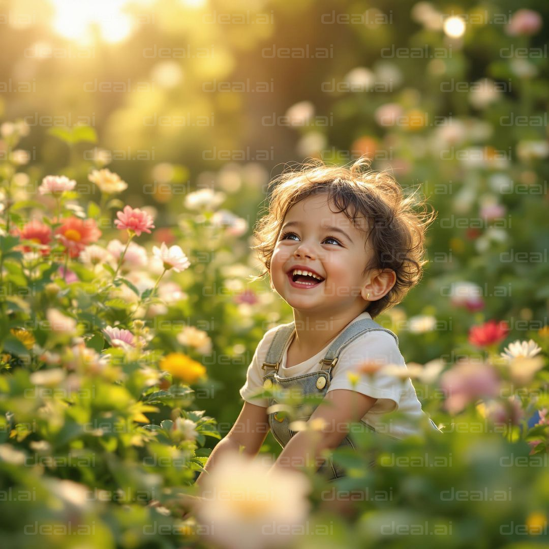 Joyful Child in a Flower Garden