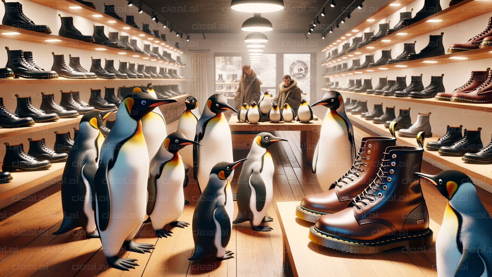 Penguins Shopping for Boots