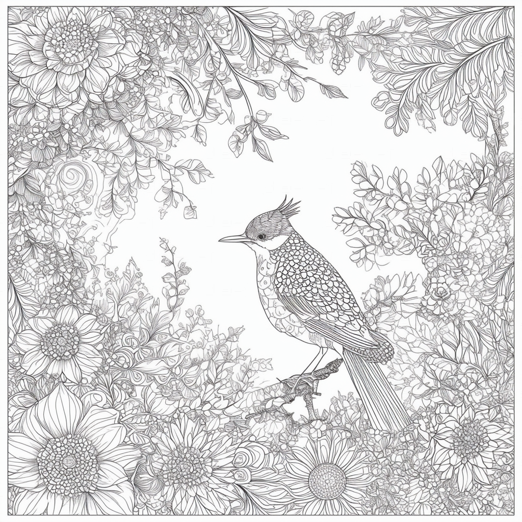 Bird Amidst Floral Pattern Artwork