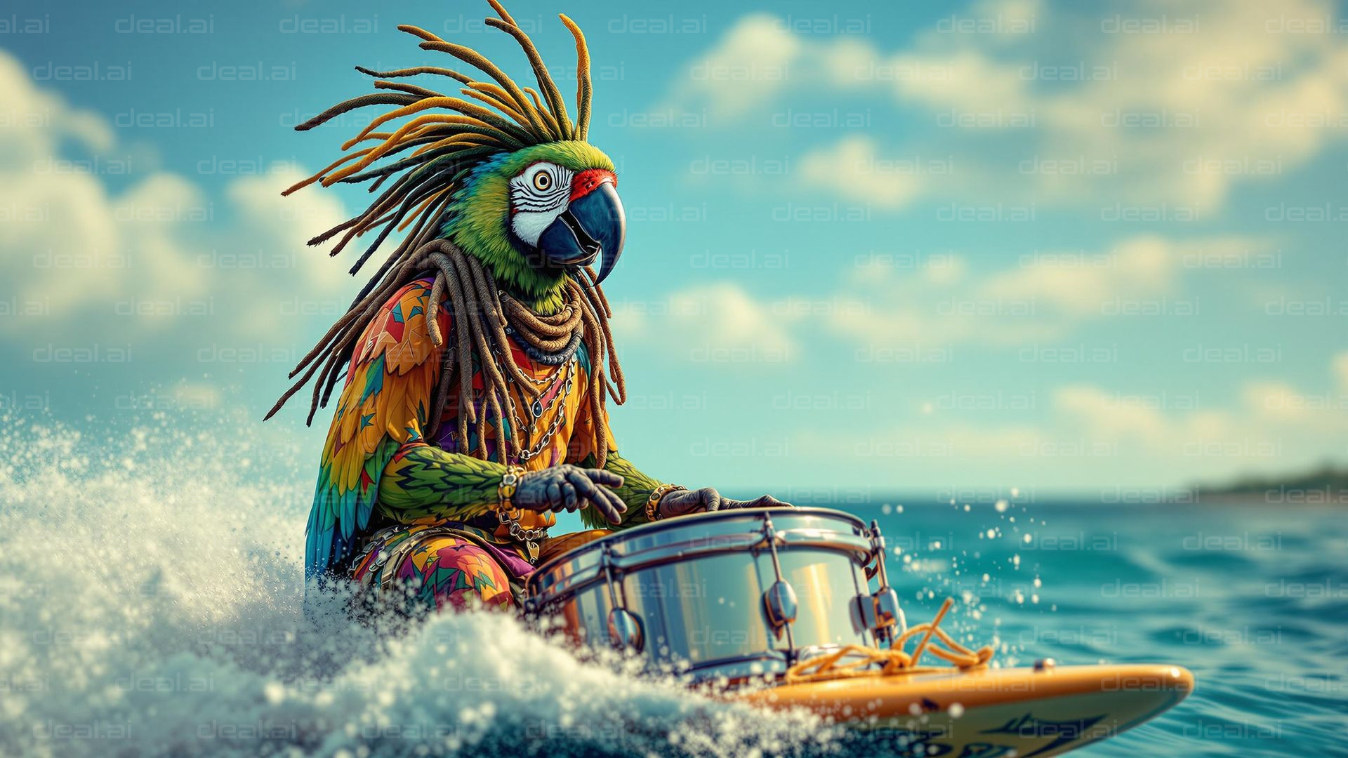 Parrot Drummer on the Waves